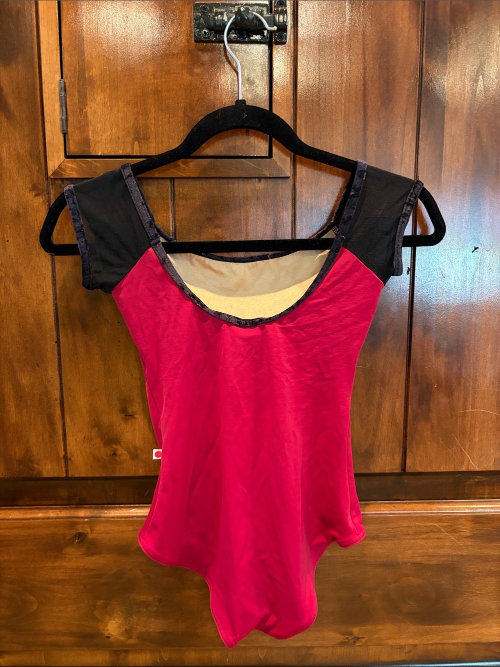 🥀 Yumiko Deep Red and Black Trim Leotard - Picture 2 of 3